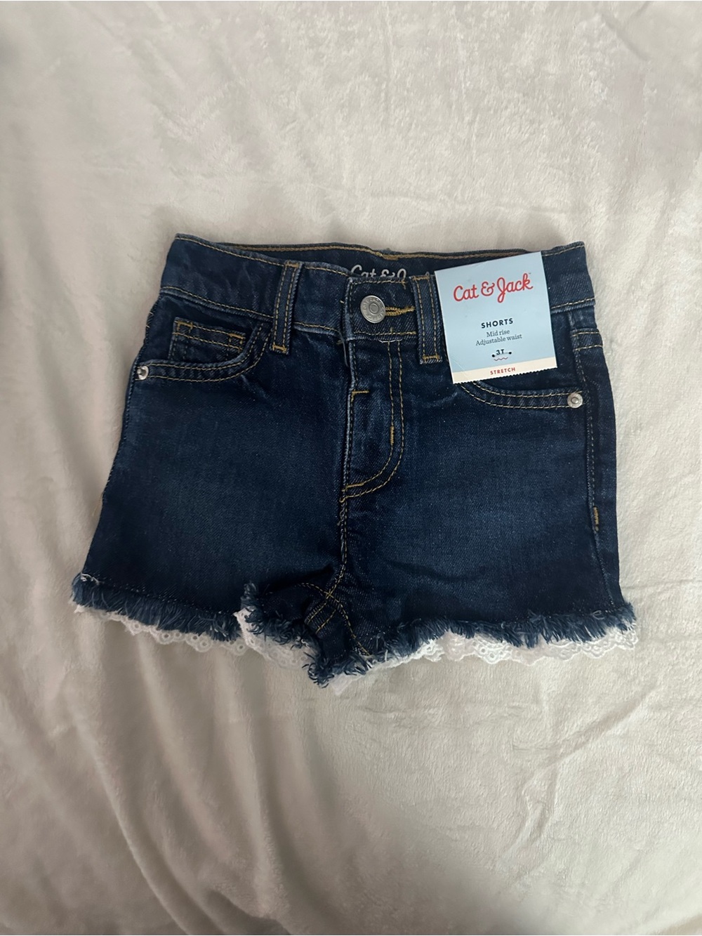 Cat & Jack Dark Blue Denim Shorts with White Lace Hem